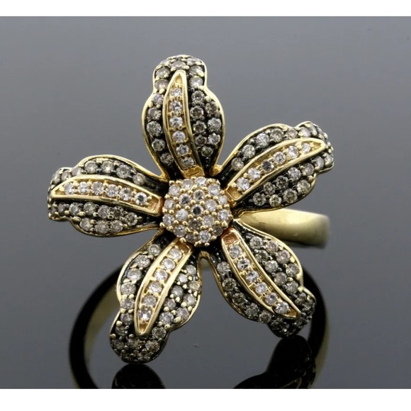 Statement BH Effy Flower Diamond Ring Brown & White 14k Yellow Gold 3D size 7.25 - Picture 8 of 10